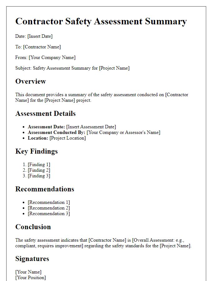 Letter template of contractor safety assessment summary