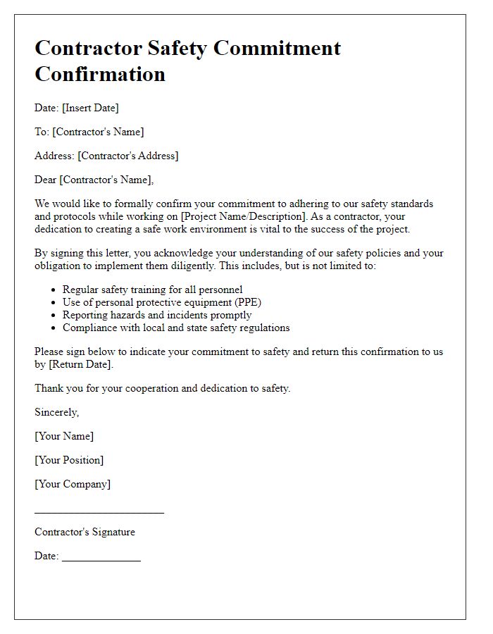 Letter template of contractor safety commitment confirmation