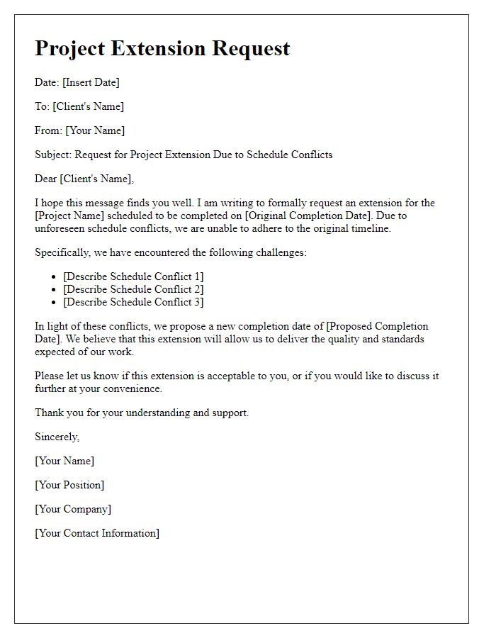 Letter template of contractor project extension request based on schedule conflicts.