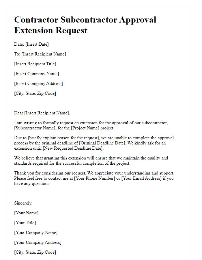 Letter template of contractor subcontractor approval extension request