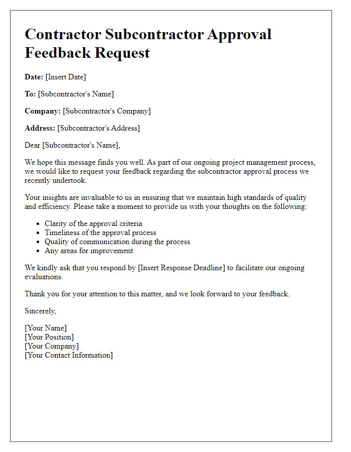 Letter template of contractor subcontractor approval feedback request