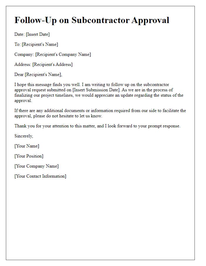 Letter template of contractor subcontractor approval follow-up