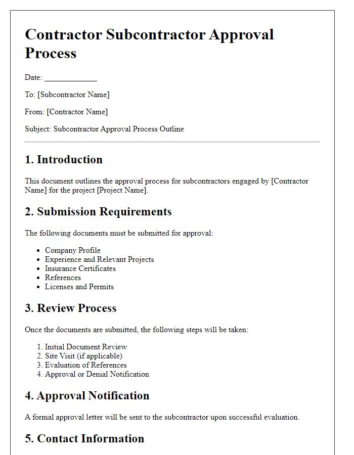 Letter template of contractor subcontractor approval process outline