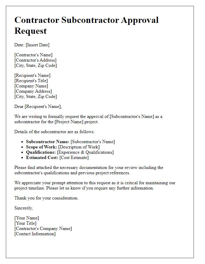 Letter template of contractor subcontractor approval request