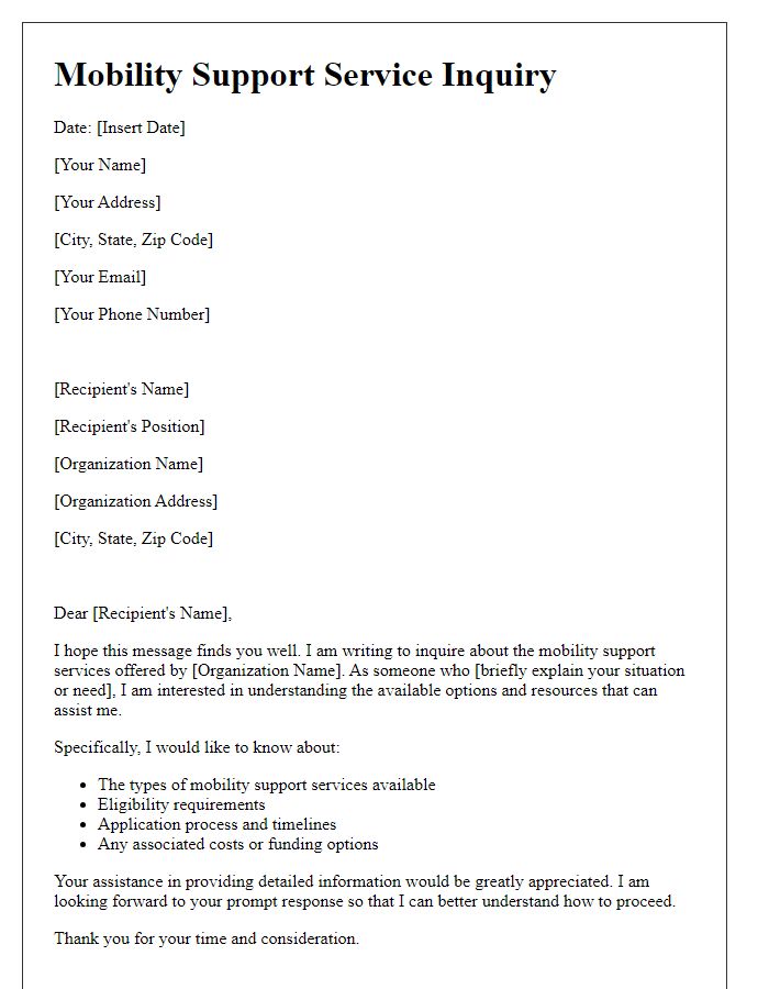 Letter template of mobility support service inquiry