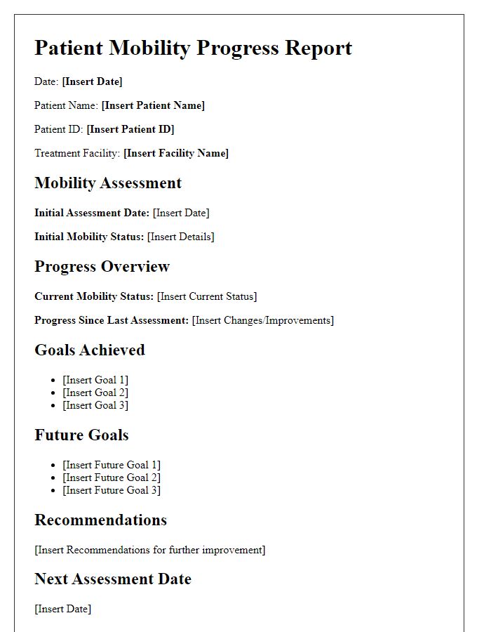 Letter template of patient mobility progress report