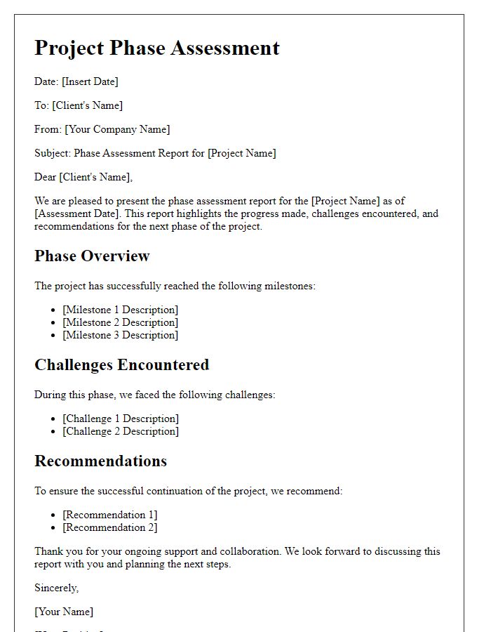 Letter template of contractor project phase assessment