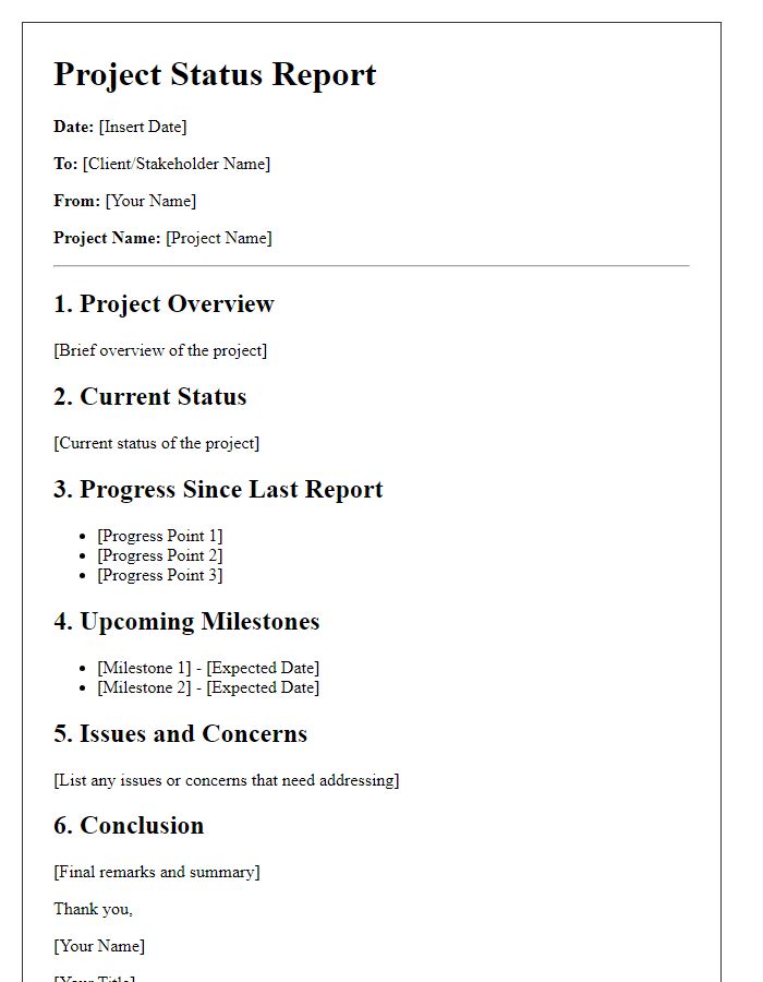 Letter template of contractor project status report