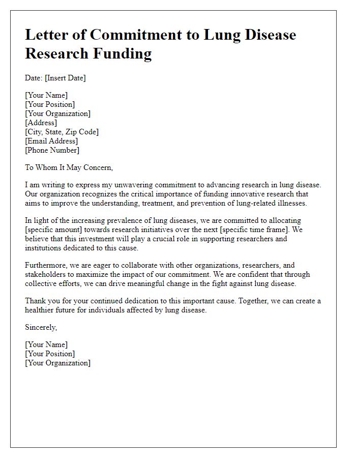 Letter template of commitment to lung disease research funding