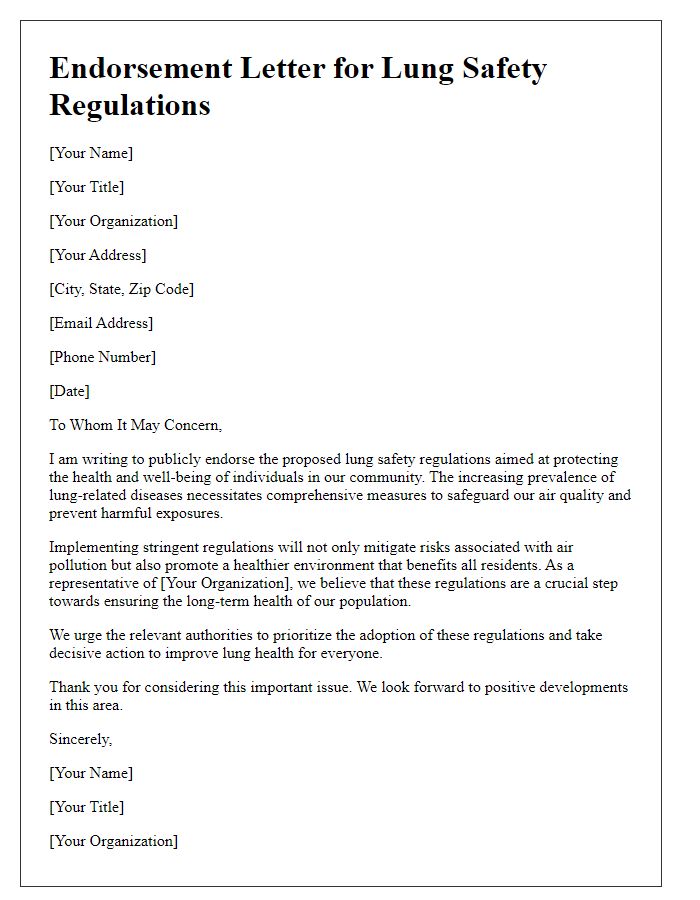 Letter template of endorsement for lung safety regulations