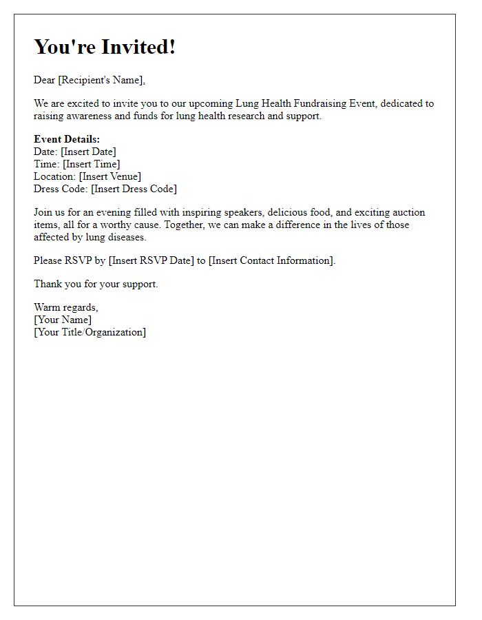 Letter template of invitation for lung health fundraising event