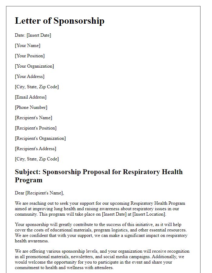 Letter template of sponsorship for respiratory health program