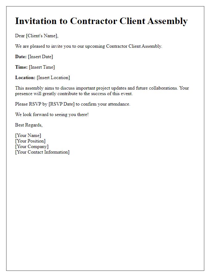 Letter template of contractor client assembly invitation