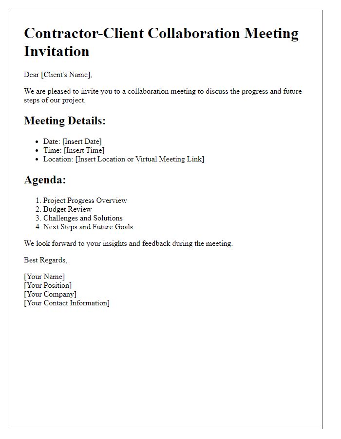 Letter template of contractor client collaboration meeting