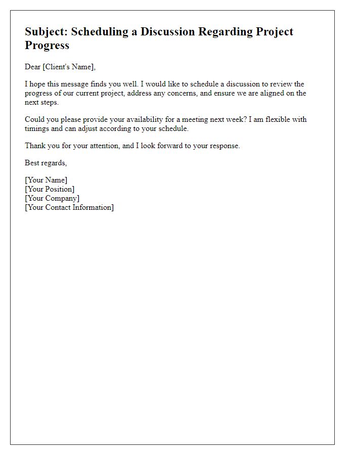 Letter template of contractor client discussion scheduling