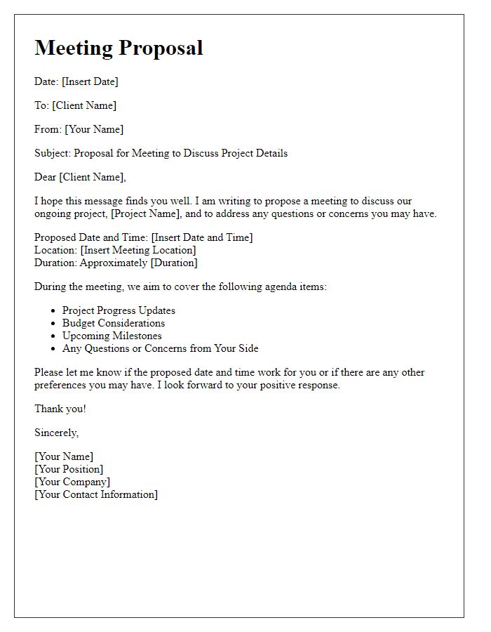 Letter template of contractor client meeting proposal