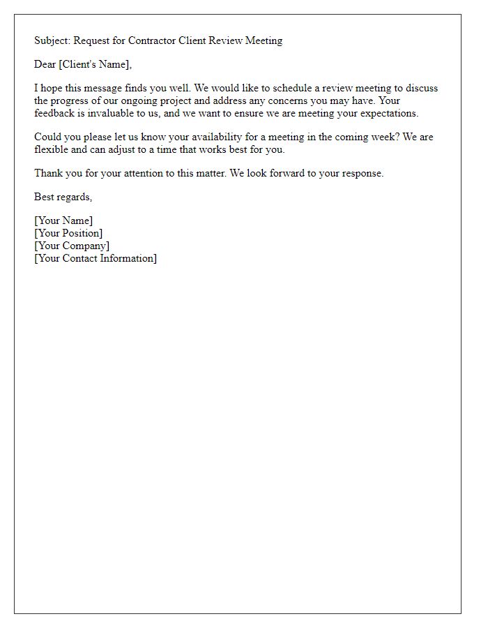 Letter template of contractor client review meeting request