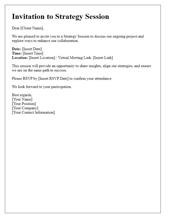 Letter template of contractor client strategy session invitation