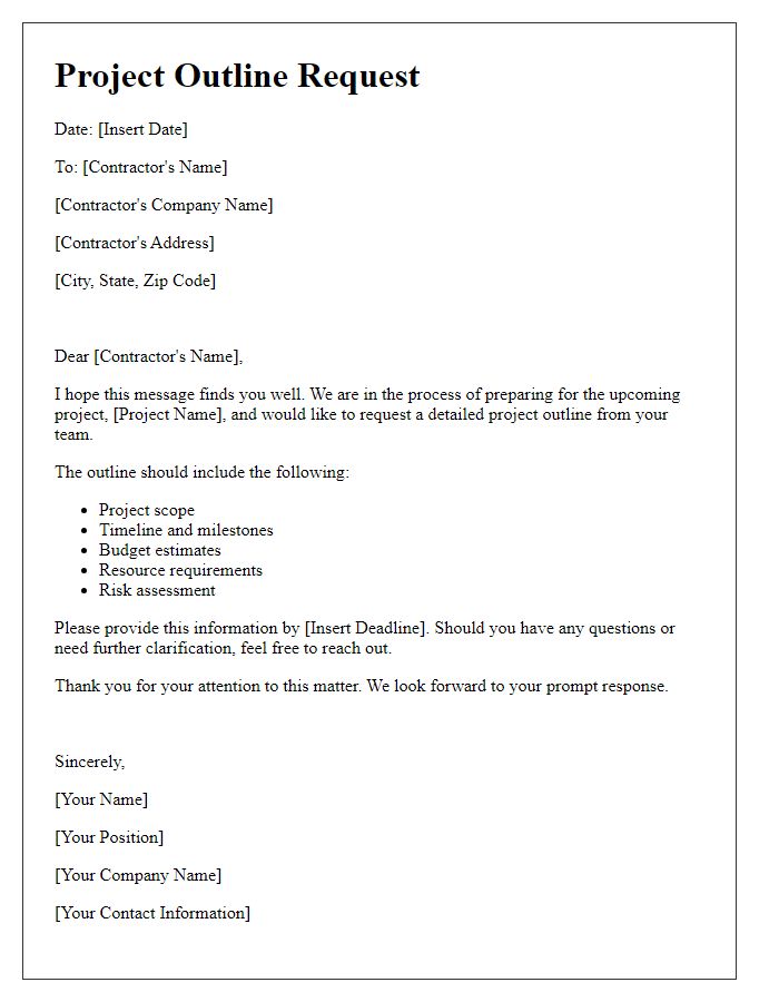 Letter template of contractor project outline request