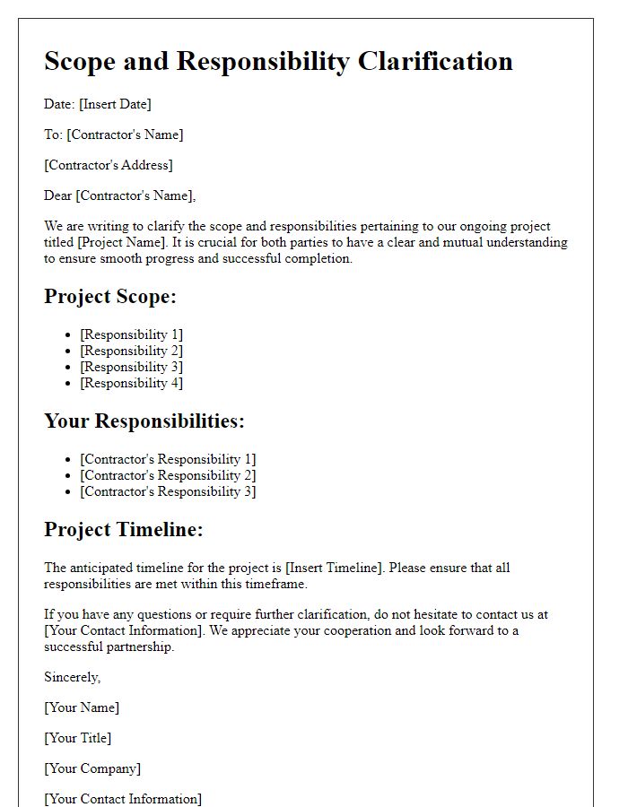 Letter template of scope and responsibility clarification for contractor