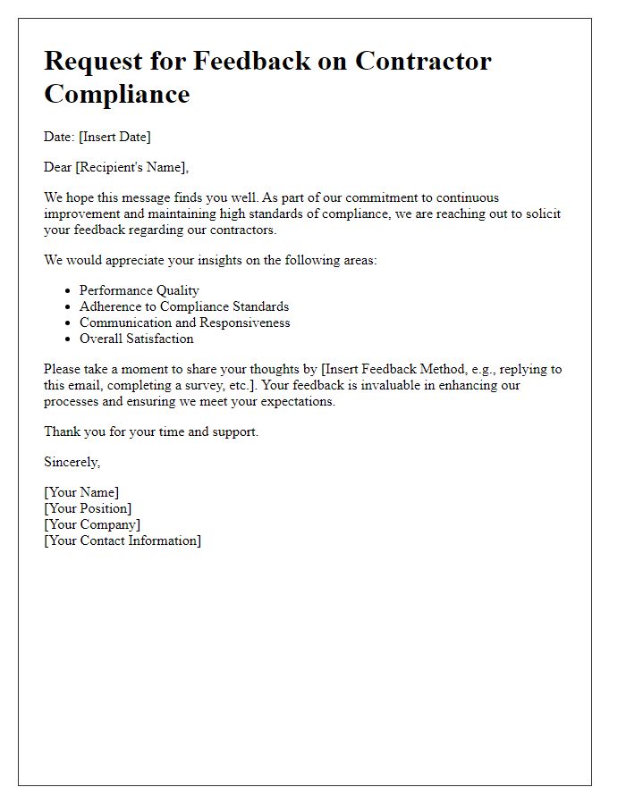 Letter template of contractor compliance feedback solicitation.