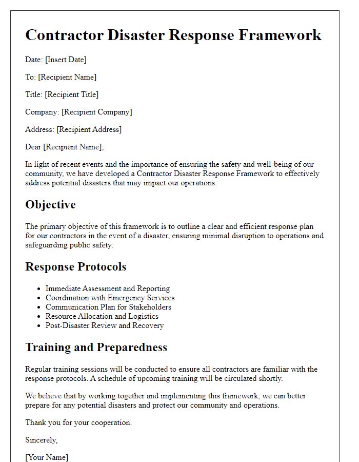 Letter template of contractor disaster response framework.