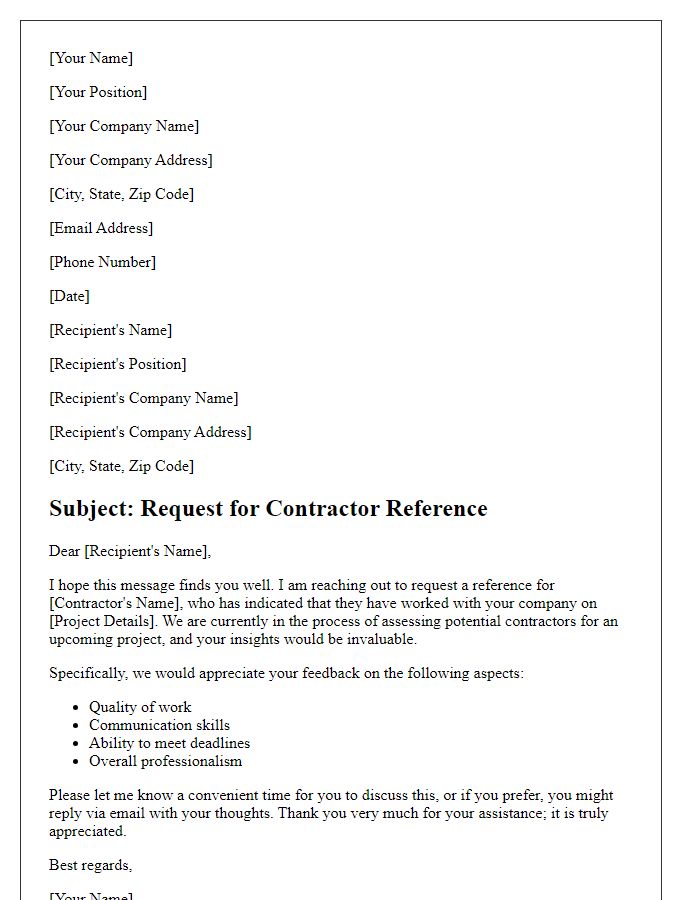 Letter template of contractor reference request for client assessment