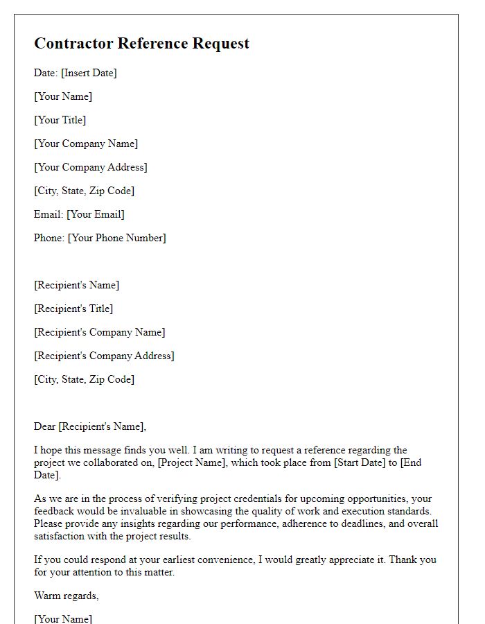 Letter template of contractor reference request for project verification