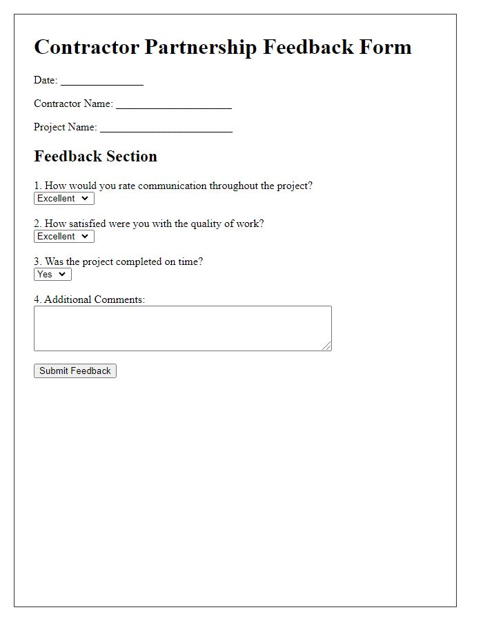 Letter template of contractor partnership feedback form.