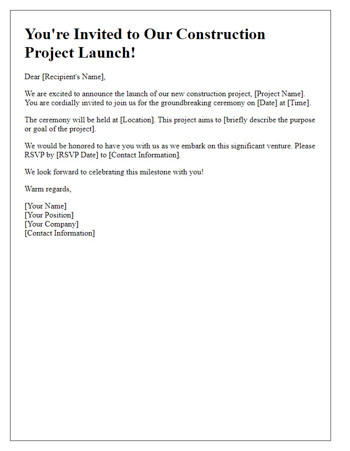 Letter template of construction project launch invitation