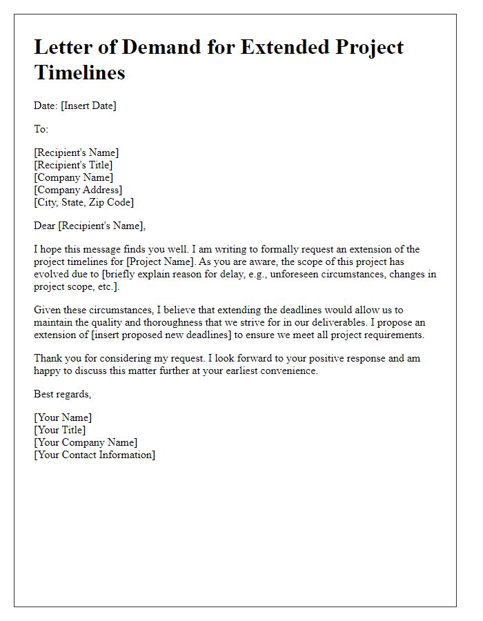 Letter template of demand for extended project timelines