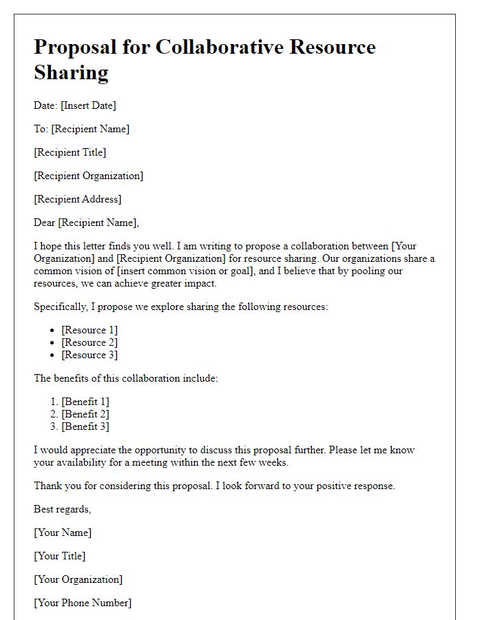 Letter template of proposal for collaborative resource sharing