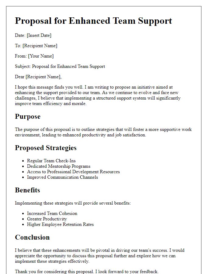 Letter template of proposal for enhanced team support