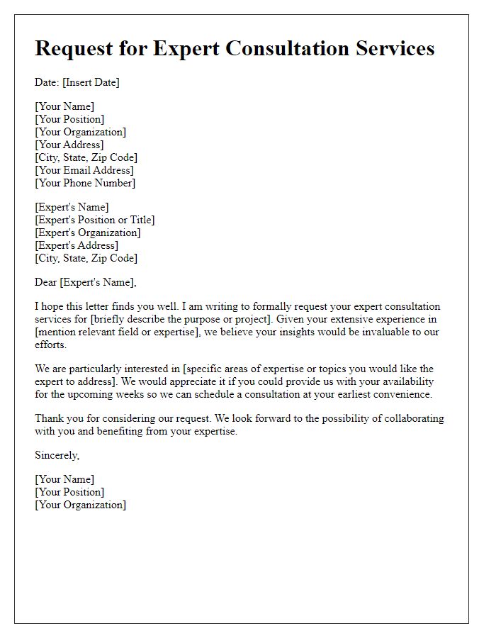 Letter template of request for expert consultation services