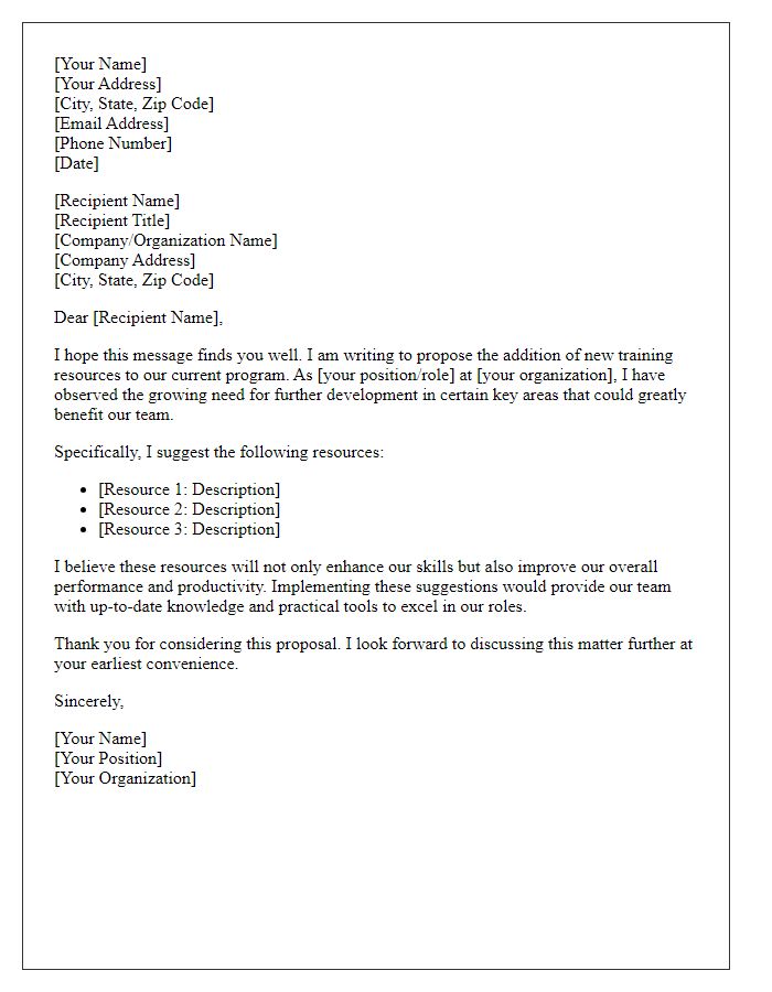 Letter template of suggestion for additional training resources