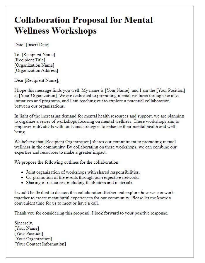 Letter template of Collaboration Proposal for Mental Wellness Workshops