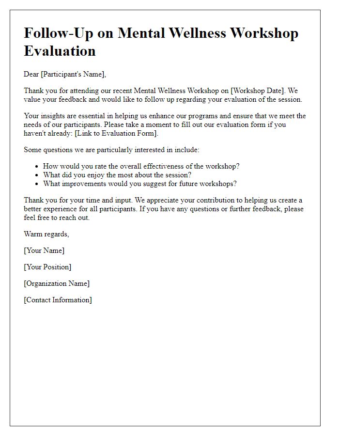 Letter template of Evaluation Follow-Up for Mental Wellness Workshops