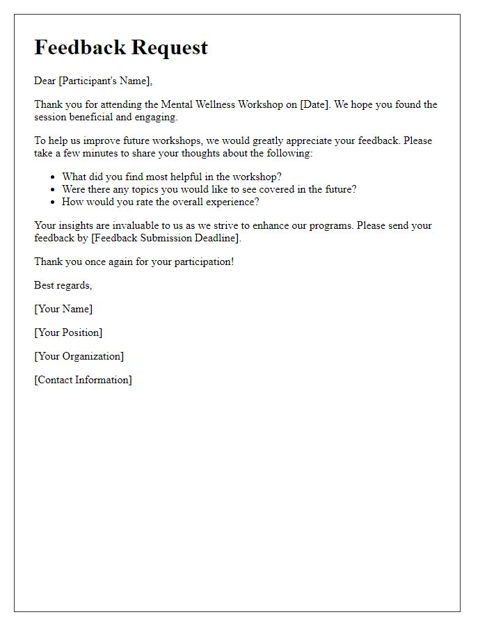 Letter template of Feedback Request after Mental Wellness Workshop