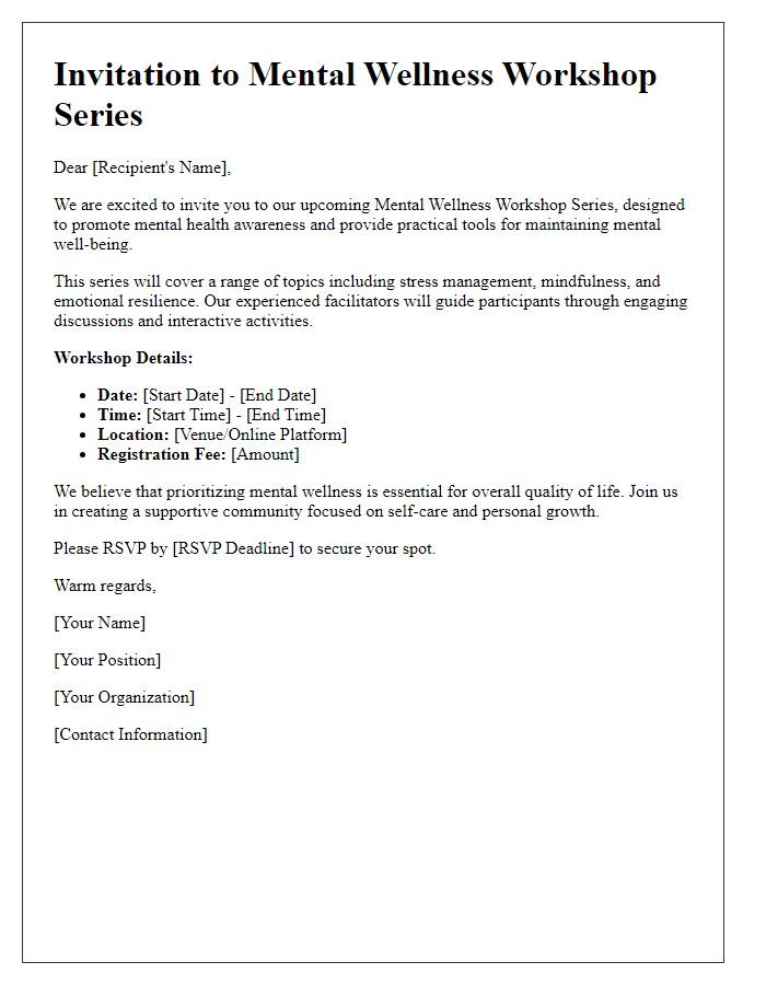 Letter template of Introduction to Mental Wellness Workshop Series