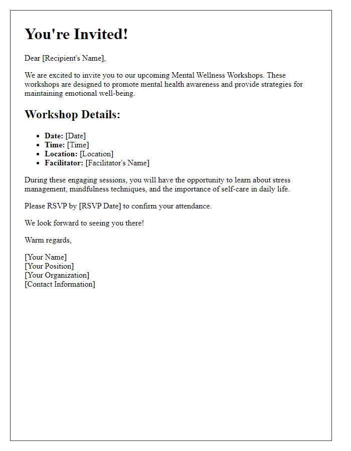 Letter template of Invitation to Mental Wellness Workshops