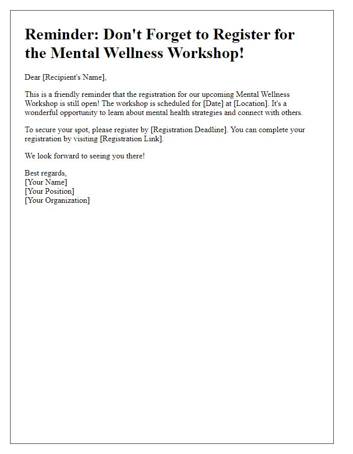 Letter template of Reminder for Mental Wellness Workshop Registration