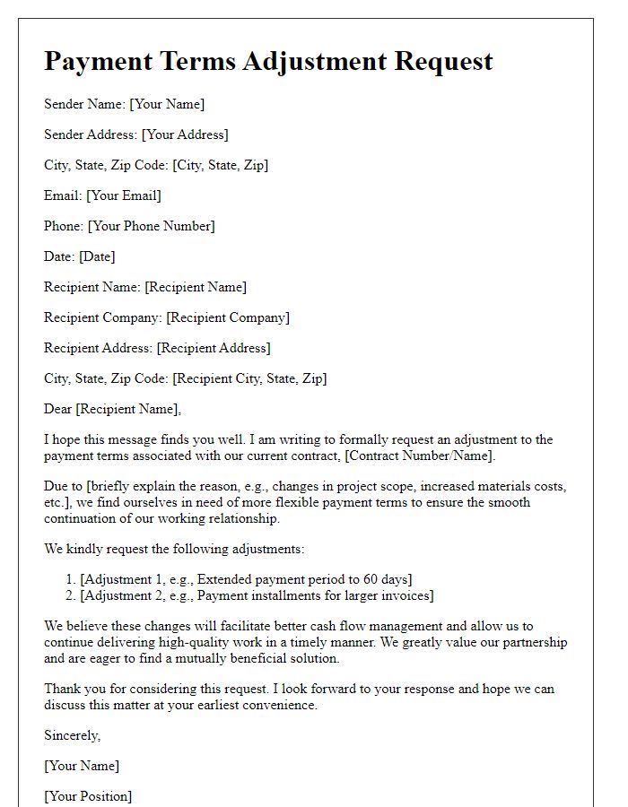 Letter template of contractor supplier payment terms adjustment request.