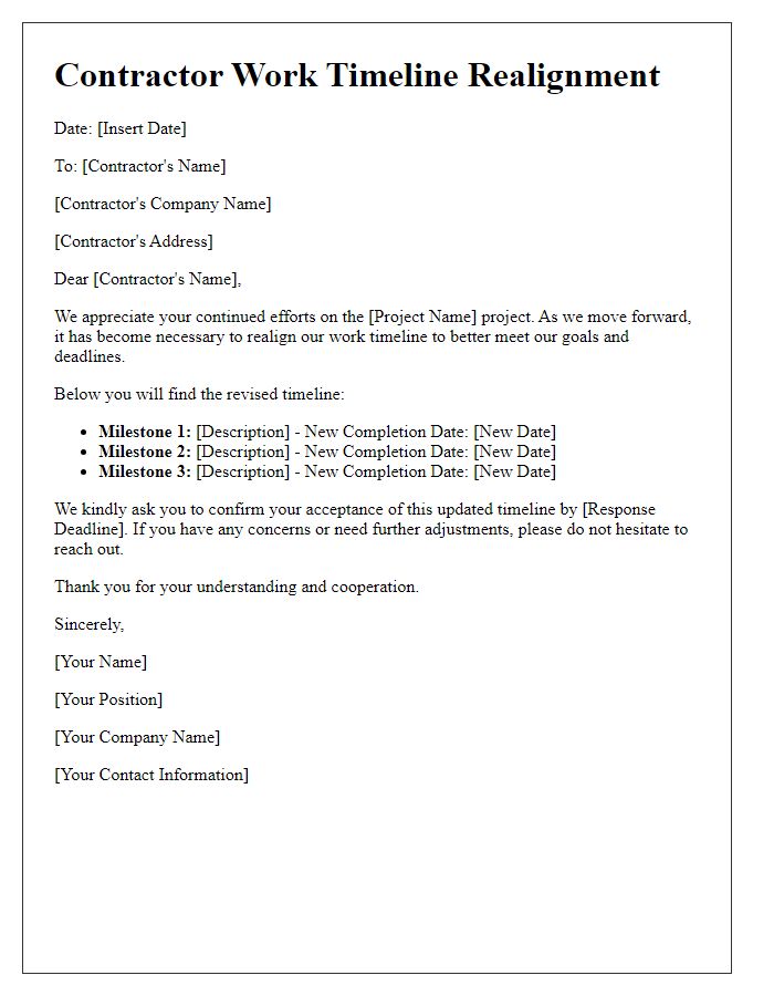 Letter template of contractor work timeline realignment