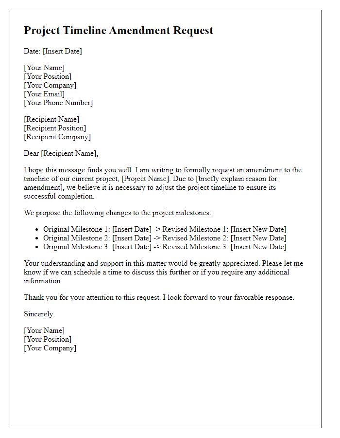 Letter template of project timeline amendment request