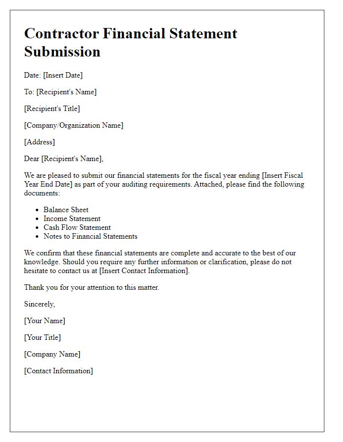 Letter template of Contractor Financial Statement Submission for Auditing Purposes