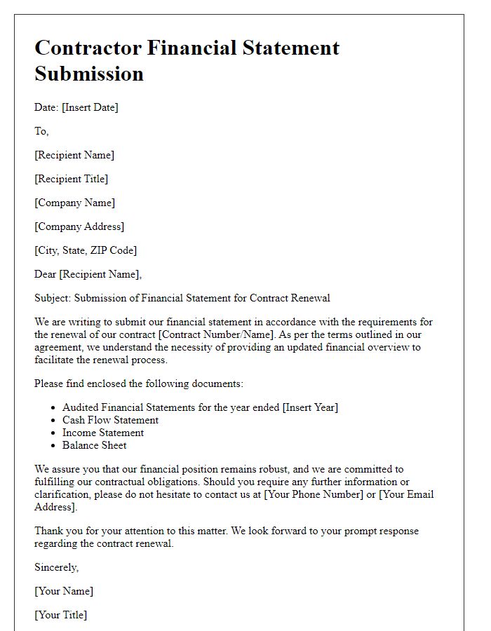 Letter template of Contractor Financial Statement Submission for Contract Renewal