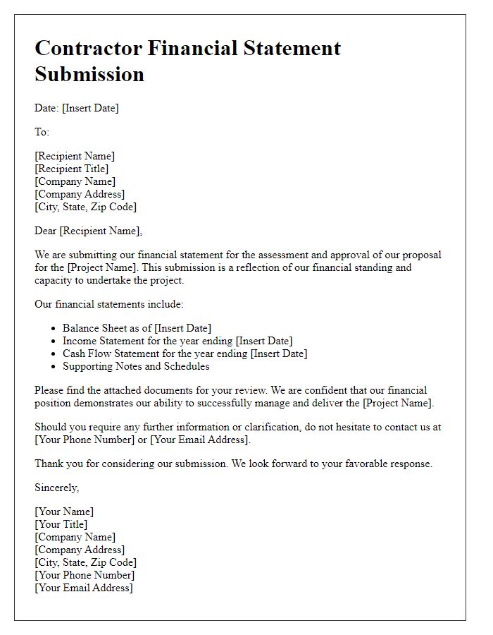 Letter template of Contractor Financial Statement Submission for Project Approval