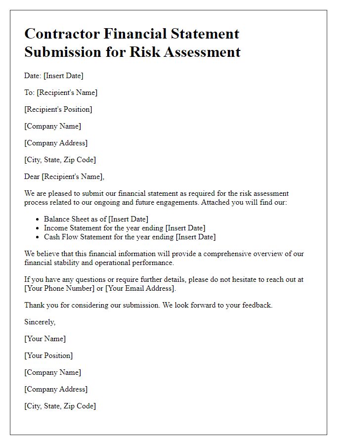 Letter template of Contractor Financial Statement Submission for Risk Assessment