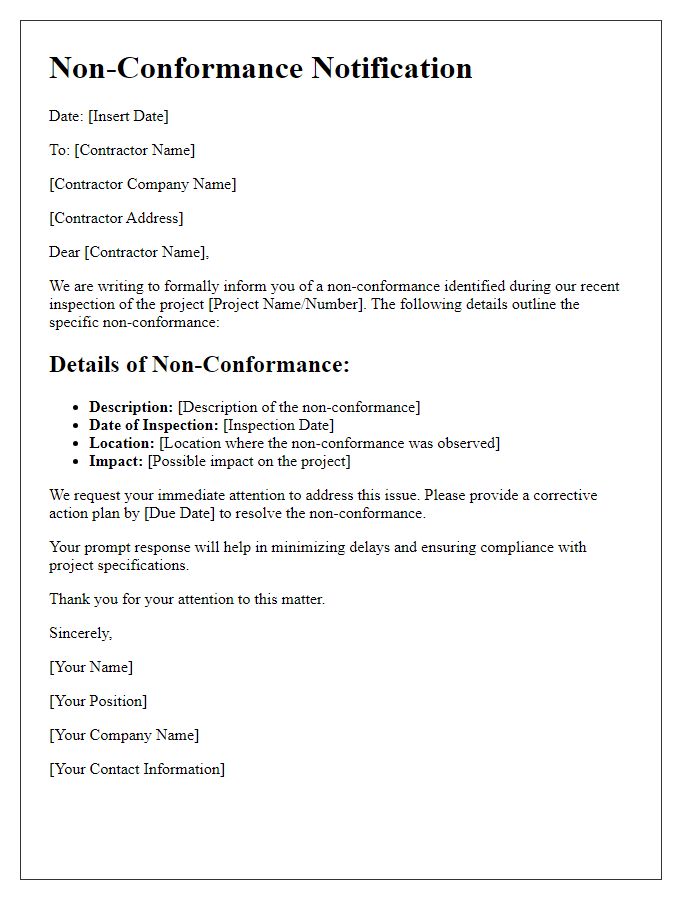 Letter template of Non-Conformance Notification for Contractors