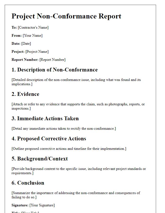 Letter template of Project Non-Conformance Report for Contractors